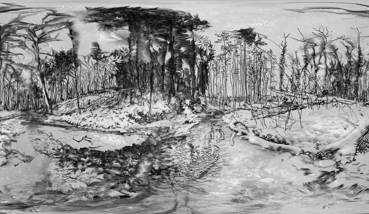 360° 全景绘画作品，水墨风林海茫茫